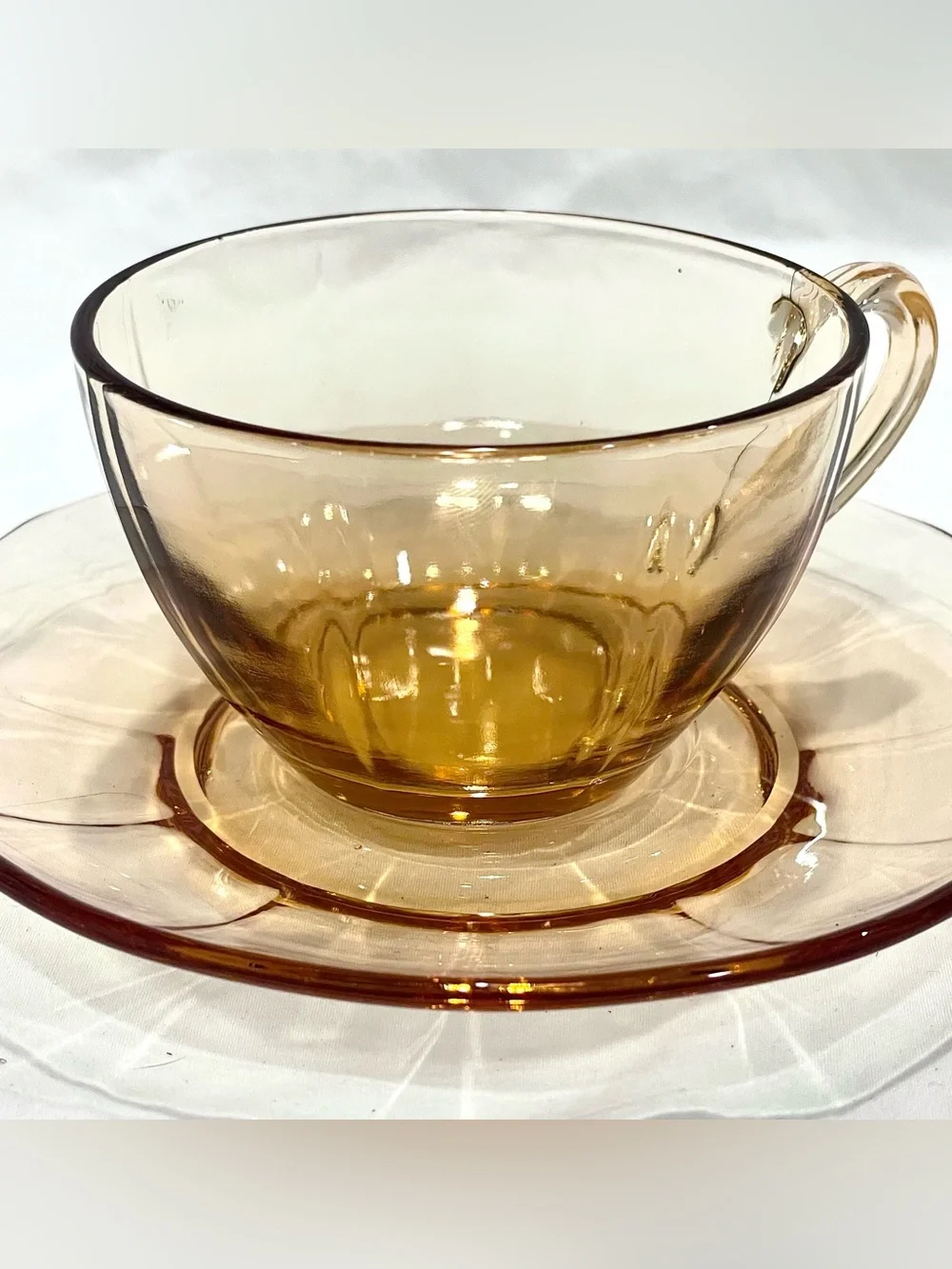 💥3/$50 Pair (2) Fostoria Glass Vintage Amber Glass Tea Cup & Saucer Set | EUC